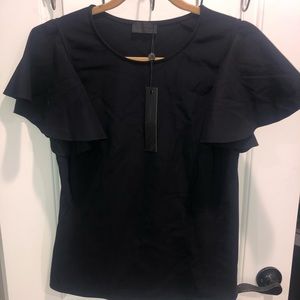 CARBON 38. S. Black top with ruffle sleeves. NWT